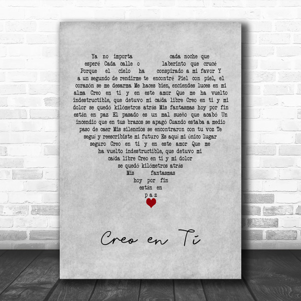 Reik Creo en Ti Grey Heart Decorative Wall Art Gift Song Lyric Print