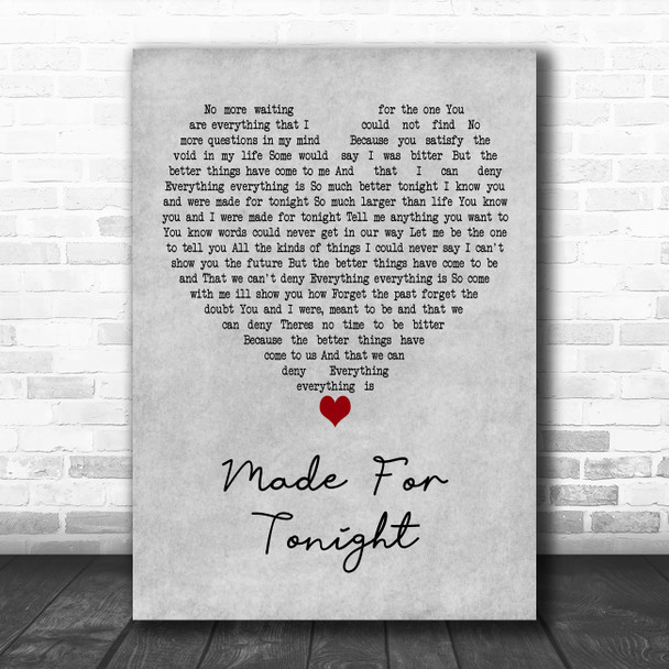 Richie Kotzen Made For Tonight Grey Heart Decorative Wall Art Gift Song Lyric Print
