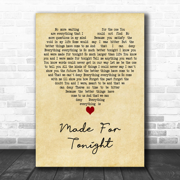 Richie Kotzen Made For Tonight Vintage Heart Decorative Wall Art Gift Song Lyric Print