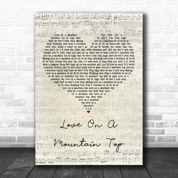 Robert Knight Love On A Mountain Top Script Heart Decorative Wall Art Gift Song Lyric Print