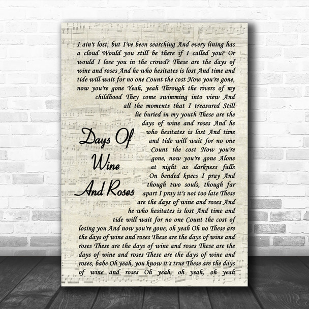 Robin Gibb Days Of Wine And Roses Vintage Script Decorative Wall Art Gift Song Lyric Print