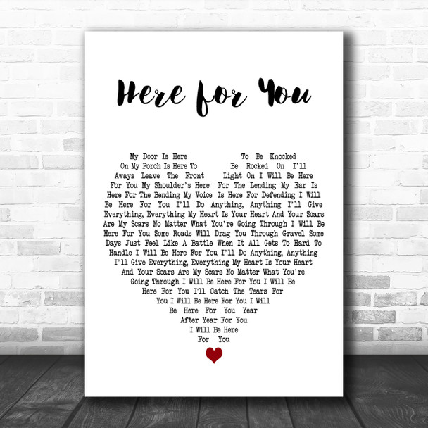 Robin Meade Here for You White Heart Decorative Wall Art Gift Song Lyric Print