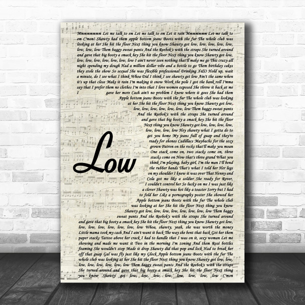 Flo Rida Low Vintage Script Song Lyric Music Wall Art Print
