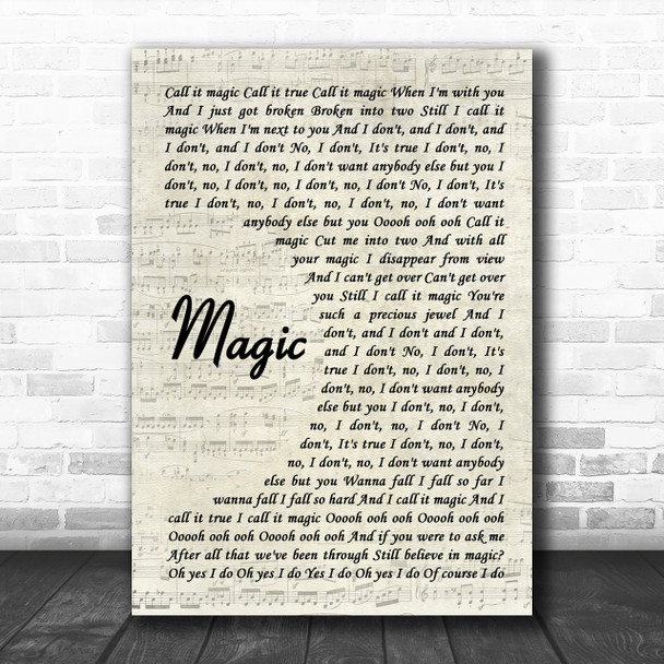 Coldplay Magic Vintage Script Song Lyric Music Wall Art Print