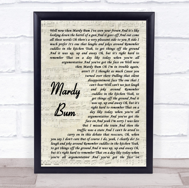 Arctic Monkeys Mardy Bum Vintage Script Song Lyric Music Wall Art Print