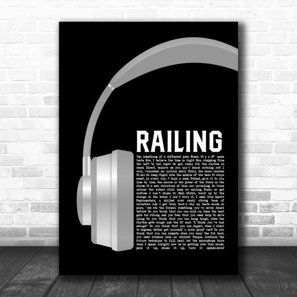 Roni Size Reprazent Railing Grey Headphones Decorative Wall Art Gift Song Lyric Print