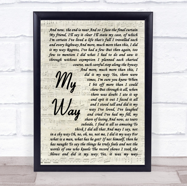 Frank Sinatra My Way Vintage Script Song Lyric Music Wall Art Print