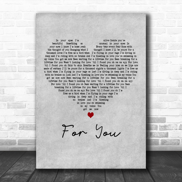 Roses & Frey For You Grey Heart Decorative Wall Art Gift Song Lyric Print