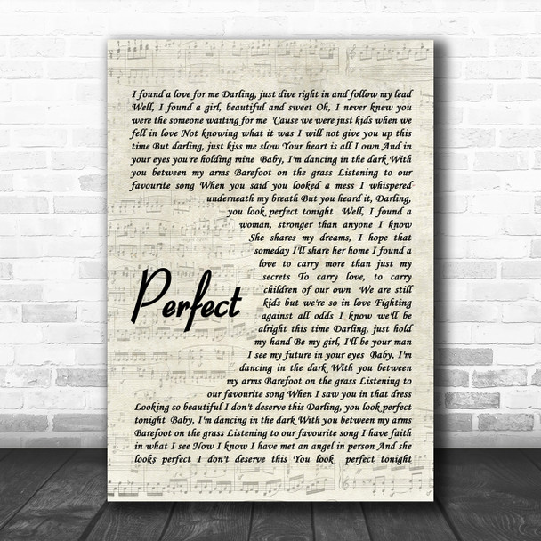 Ed Sheeran Perfect Song Lyric Music Wall Art Print