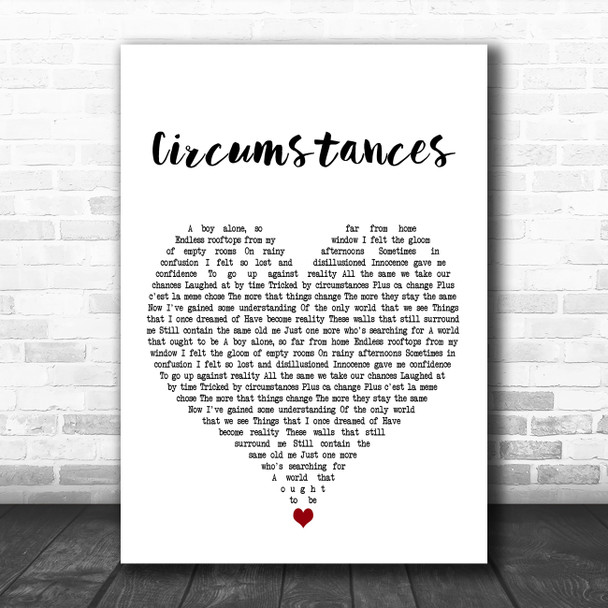 Rush Circumstances White Heart Decorative Wall Art Gift Song Lyric Print