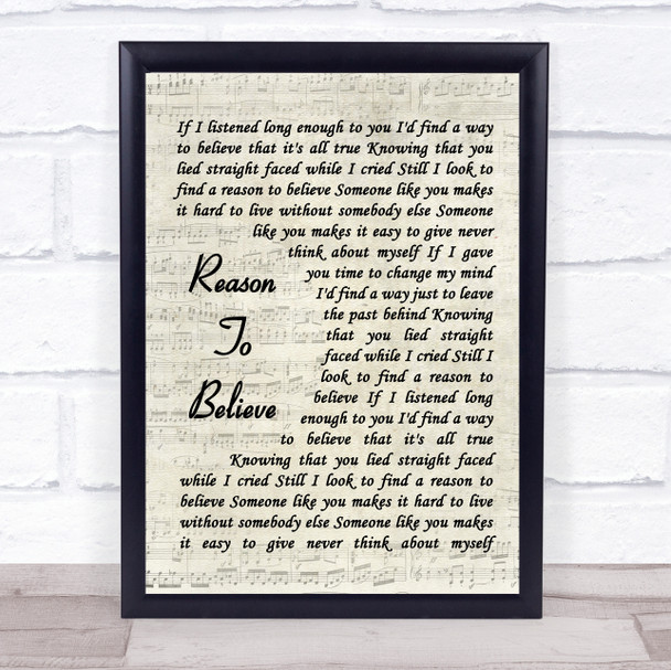 Rod Stewart Reason To Believe Vintage Script Song Lyric Music Wall Art Print