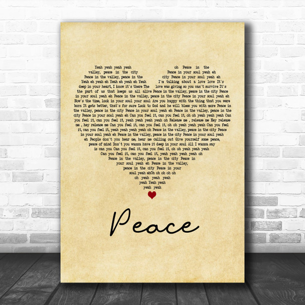 Sabrina Johnston Peace Vintage Heart Decorative Wall Art Gift Song Lyric Print