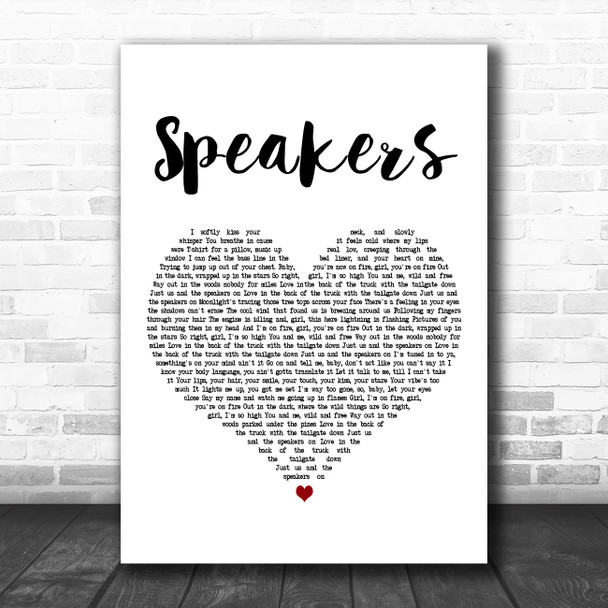 Sam Hunt Speakers White Heart Decorative Wall Art Gift Song Lyric Print
