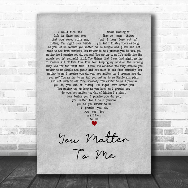 Sara Bareilles You Matter To Me Grey Heart Decorative Wall Art Gift Song Lyric Print