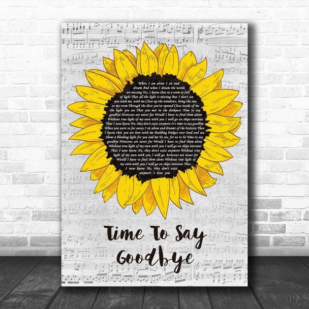 Sarah Brightman feat. Andrea Bocelli Time To Say Goodbye Grey Script Sunflower Song Lyric Print