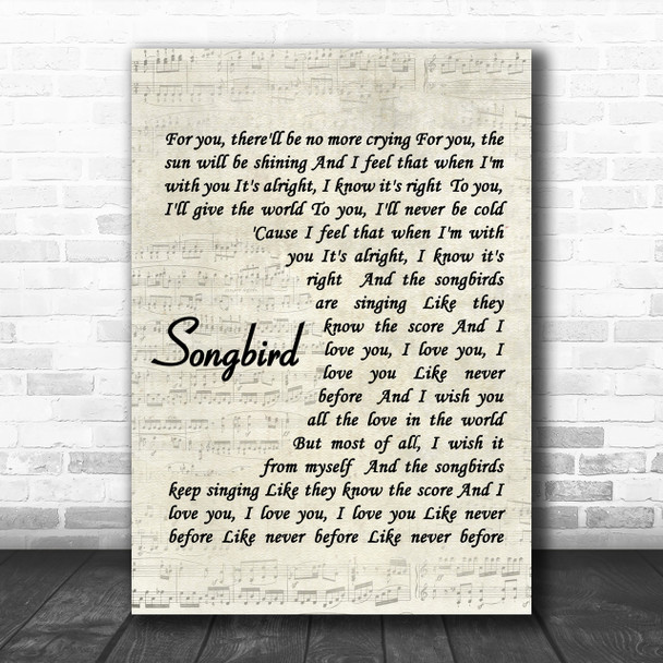 Fleetwood Mac Songbird Song Lyric Music Wall Art Print
