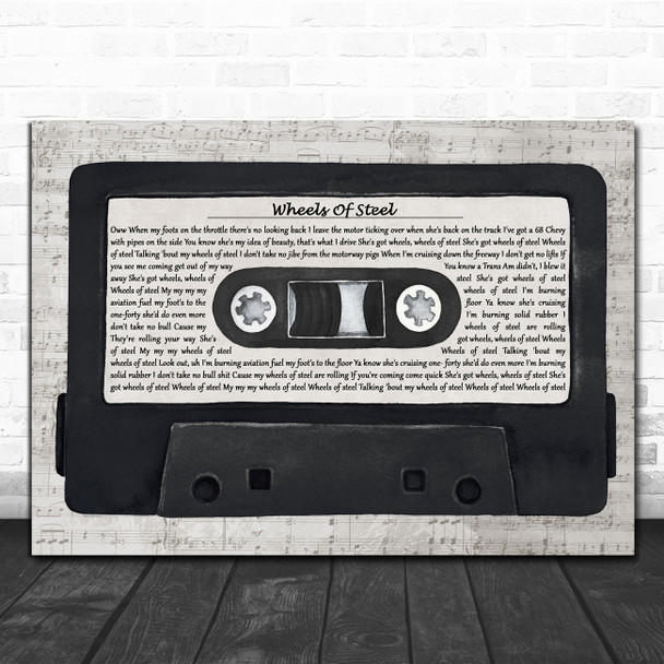 Saxon Wheels Of Steel Music Script Cassette Tape Decorative Gift Song Lyric Print