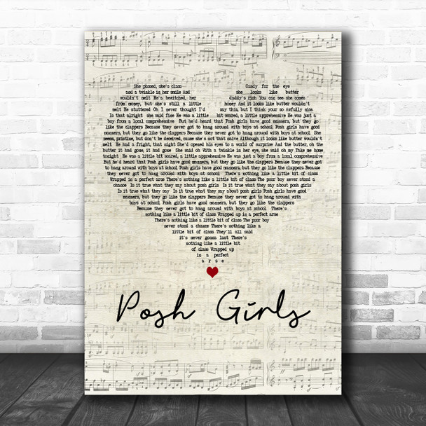 Scouting For Girls Posh Girls Script Heart Decorative Wall Art Gift Song Lyric Print