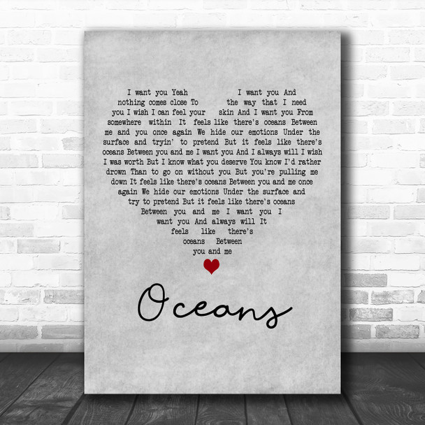 Seafret Oceans Grey Heart Decorative Wall Art Gift Song Lyric Print
