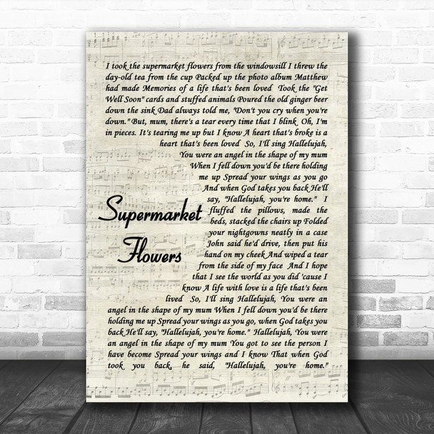 Ed Sheeran Supermarket Flowers Song Lyric Music Wall Art Print