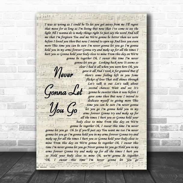 Sergio Mendes Never Gonna Let You Go Vintage Script Decorative Wall Art Gift Song Lyric Print