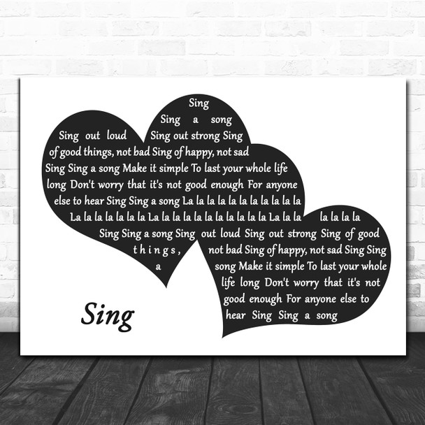 Sesame Street Sing Landscape Black & White Two Hearts Decorative Gift Song Lyric Print