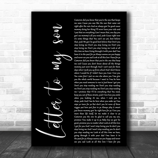 Shayla Gessler Letter to my son Black Script Decorative Wall Art Gift Song Lyric Print
