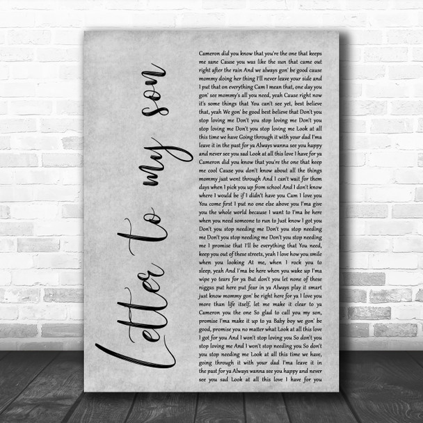 Shayla Gessler Letter to my son Grey Rustic Script Decorative Wall Art Gift Song Lyric Print