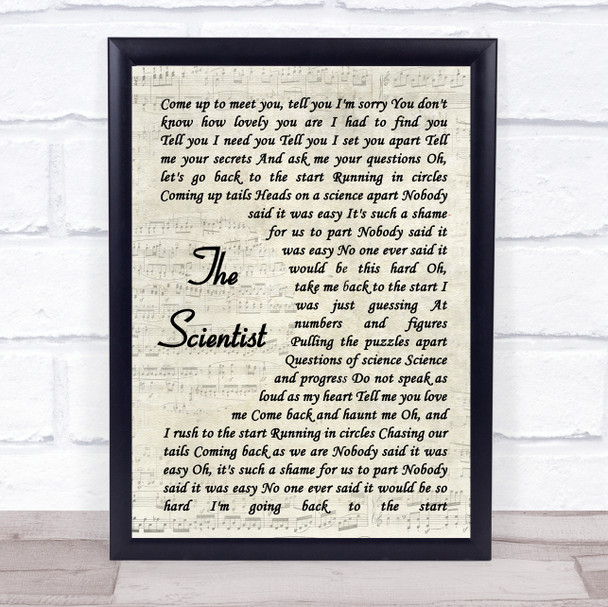 Coldplay The Scientist Song Lyric Vintage Script Music Wall Art Print