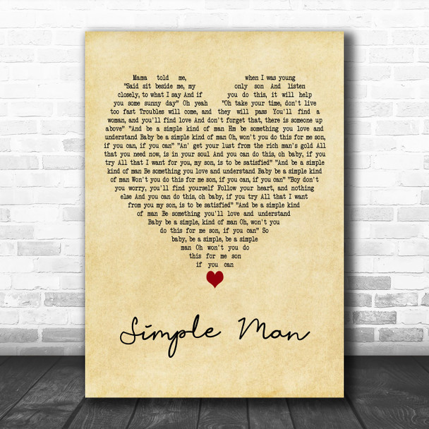 Shinedown Simple Man Vintage Heart Decorative Wall Art Gift Song Lyric Print