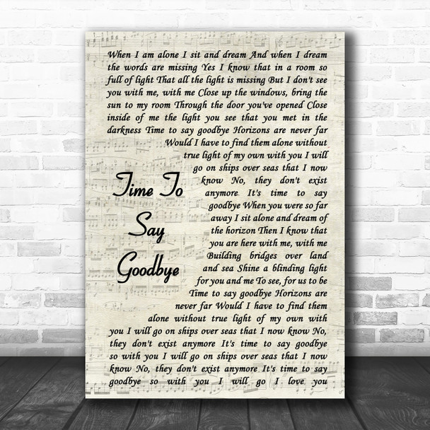 Sarah Brightman Time To Say Goodbye Vintage Script Song Lyric Music Wall Art Print