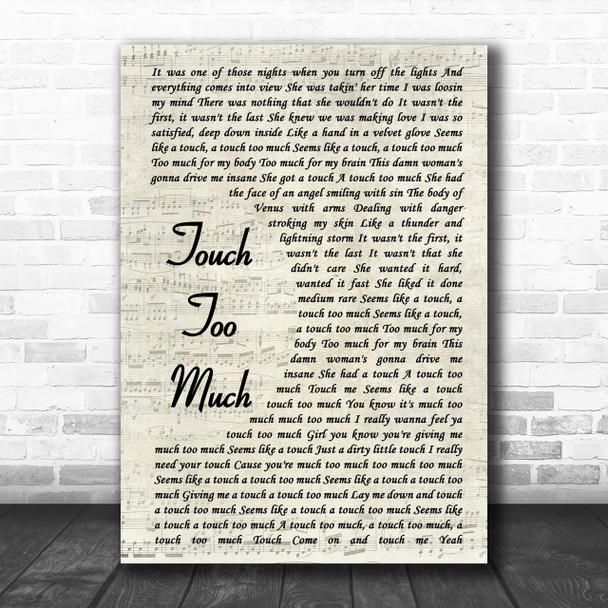 AC DC Touch Too Much Vintage Script Song Lyric Music Wall Art Print