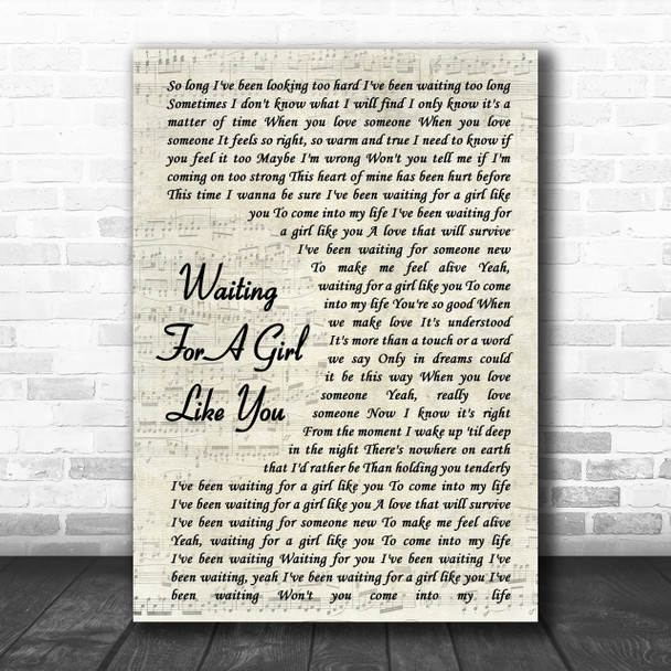 Foreigner Waiting For A Girl Like You Vintage Script Song Lyric Music Wall Art Print