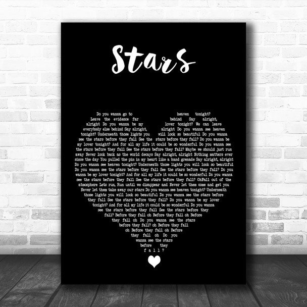 SixxAM Stars Black Heart Decorative Wall Art Gift Song Lyric Print