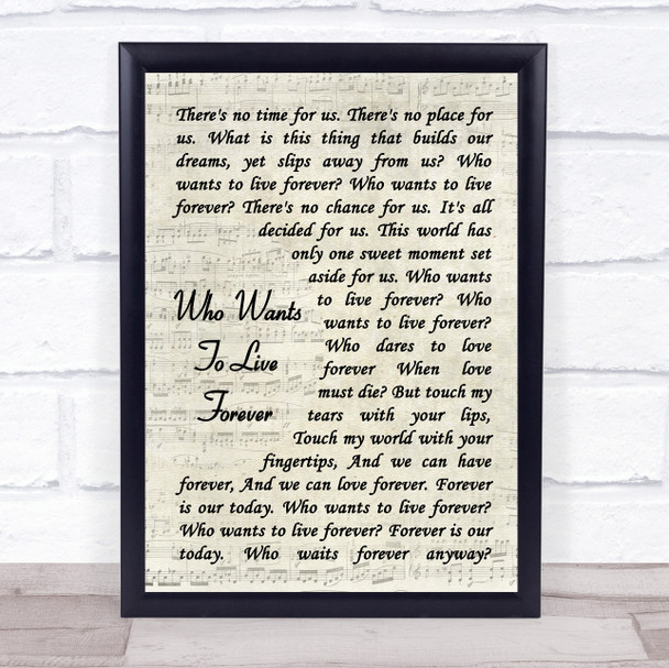 Queen Who Wants To Live Forever Vintage Script Song Lyric Music Wall Art Print