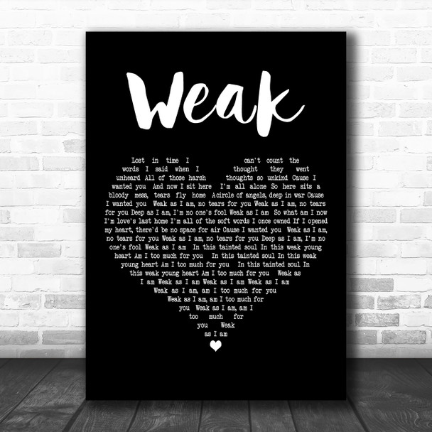 Skunk Anansie Weak Black Heart Decorative Wall Art Gift Song Lyric Print