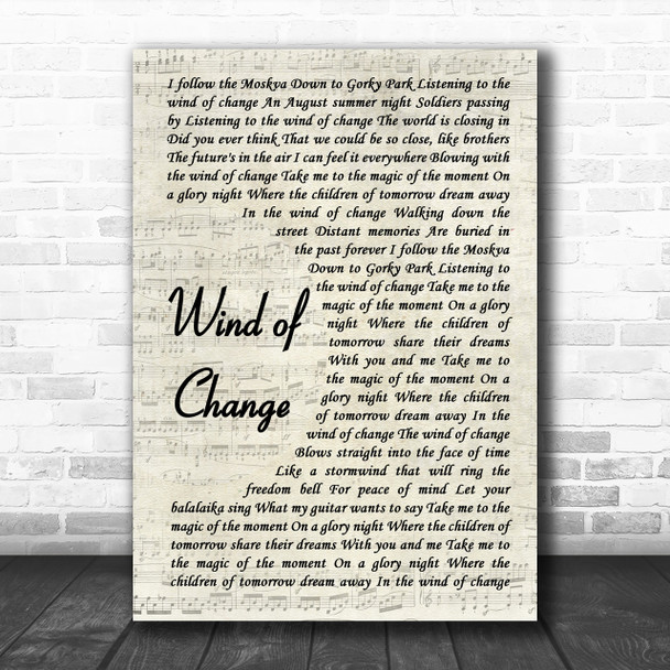 Scorpions Wind of Change Vintage Script Song Lyric Music Wall Art Print