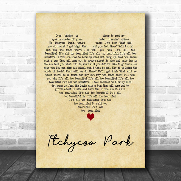 Small Faces Itchycoo Park Vintage Heart Decorative Wall Art Gift Song Lyric Print