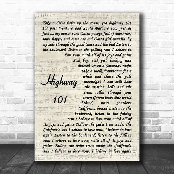 Social Distortion Highway 101 Vintage Script Decorative Wall Art Gift Song Lyric Print