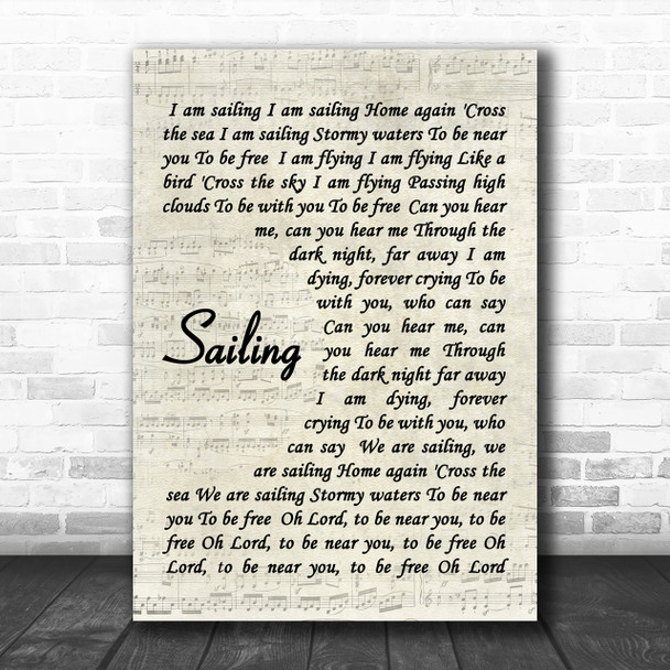 Sailing Rod Stewart Song Lyric Vintage Script Music Wall Art Print