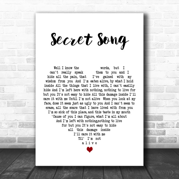 Staind Secret Song White Heart Decorative Wall Art Gift Song Lyric Print