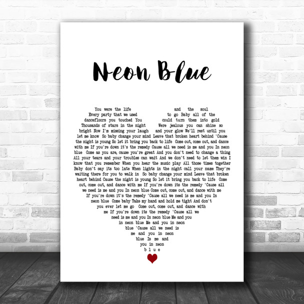 Steps Neon Blue White Heart Decorative Wall Art Gift Song Lyric Print