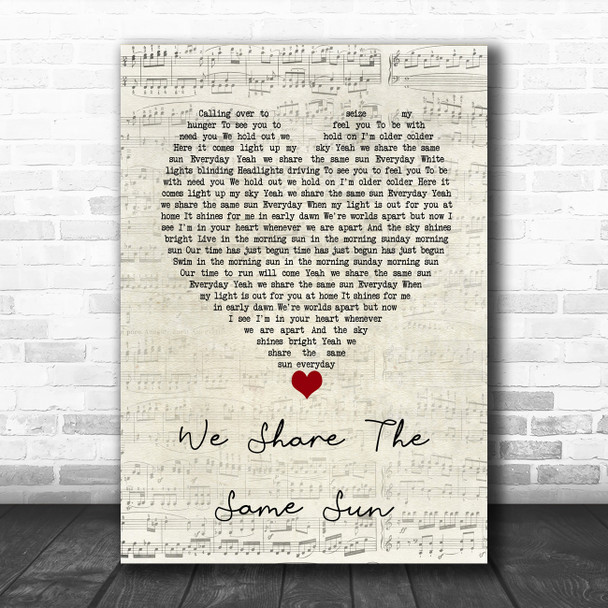 Stereophonics We Share The Same Sun Script Heart Decorative Wall Art Gift Song Lyric Print