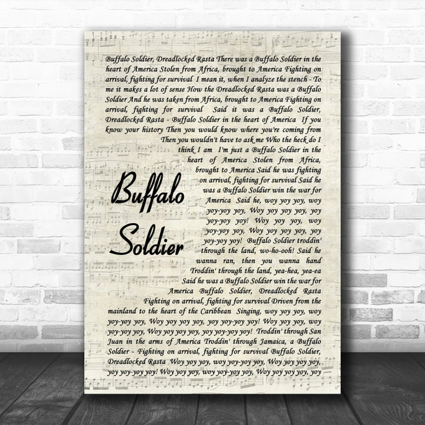 Buffalo Soldier Bob Marley Script Song Lyric Music Wall Art Print