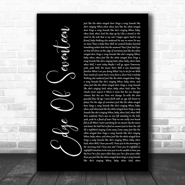Stevie Nicks Edge Of Seventeen Black Script Decorative Wall Art Gift Song Lyric Print