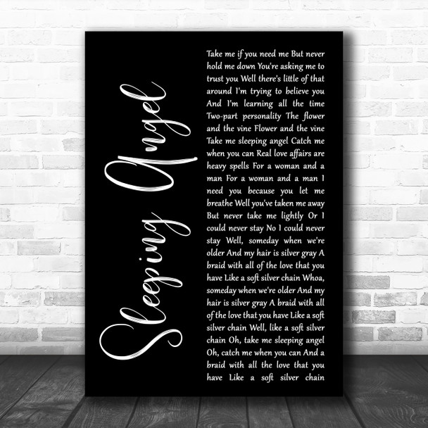Stevie Nicks Sleeping Angel Black Script Decorative Wall Art Gift Song Lyric Print