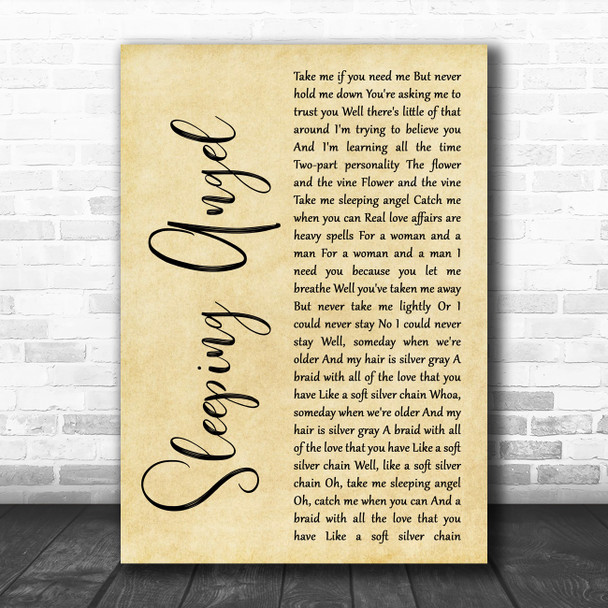 Stevie Nicks Sleeping Angel Rustic Script Decorative Wall Art Gift Song Lyric Print