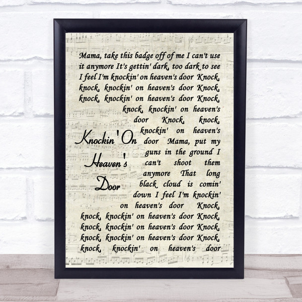 Knockin' On Heaven's Door Bob Dylan Script Song Lyric Music Wall Art Print