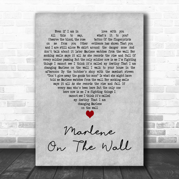 Suzanne Vega Marlene on the Wall Grey Heart Decorative Wall Art Gift Song Lyric Print