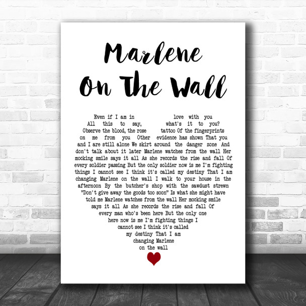 Suzanne Vega Marlene on the Wall White Heart Decorative Wall Art Gift Song Lyric Print